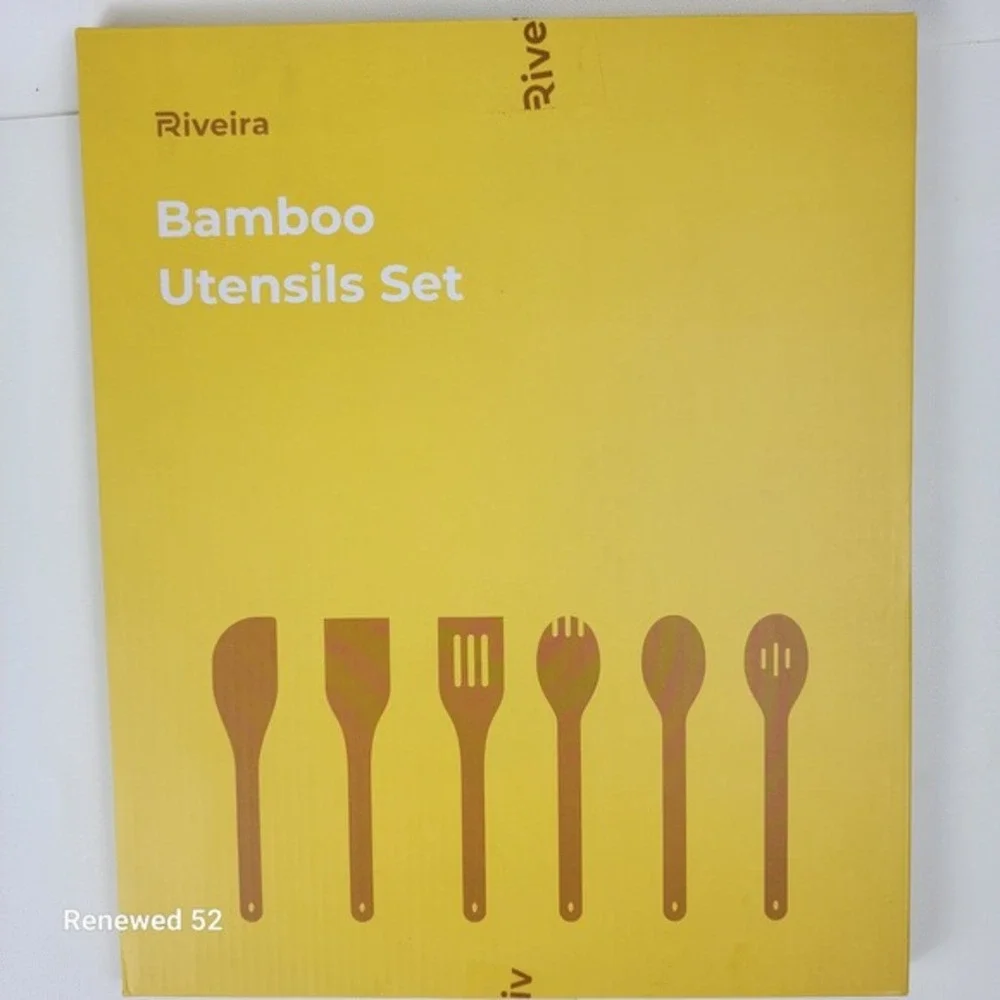 Riveira 6 Piece Bamboo Cooking‎ Utensils Set 100% Organic Wood Kitchen Tools NEW